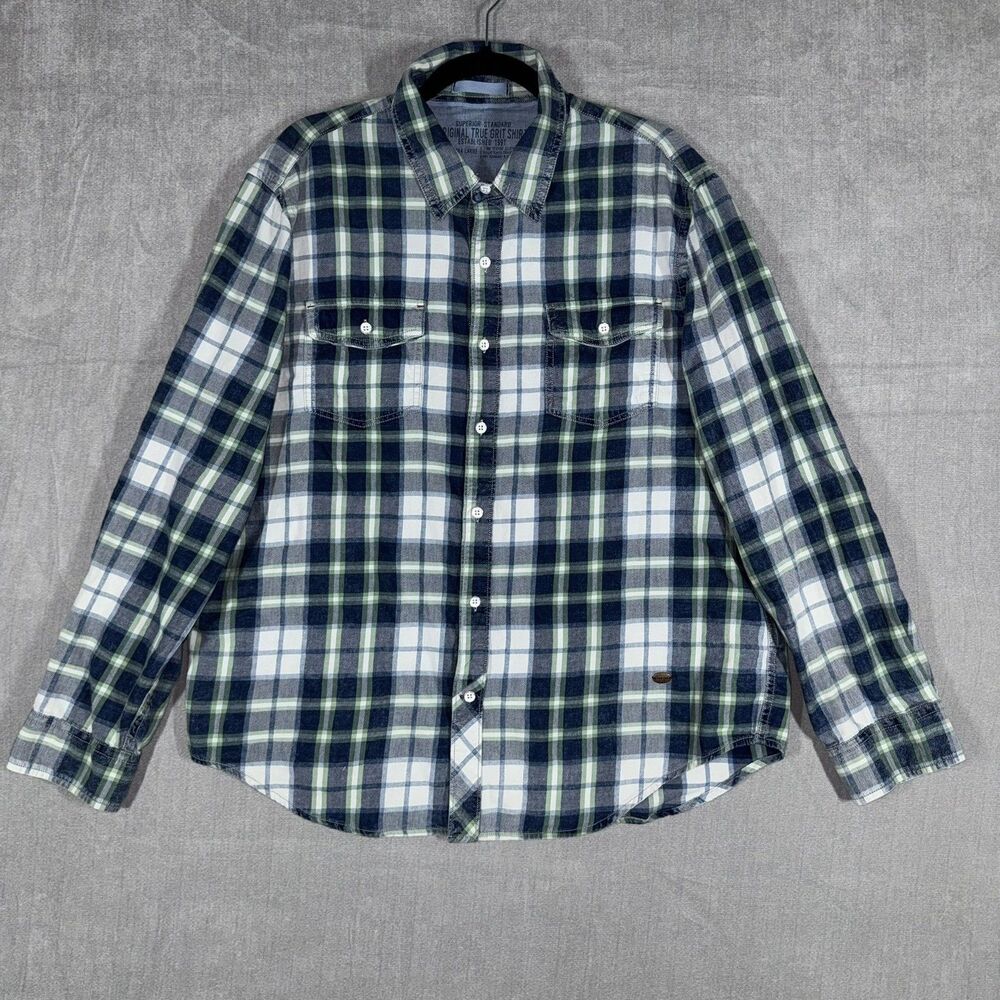 Original True Grit Flannel Shirt Mens XL Multicolor Plaid Curved Hem Button Up